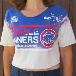 Nike Cubs Lovable Champions Custom Crop Top sz S